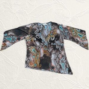 Vintage MKM Designs V-Neck Paisley Top - Teal and Brown size 14